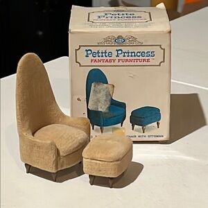 Petite Princess Fantasy Furniture Doll Chair and Ottoman Set - Cream